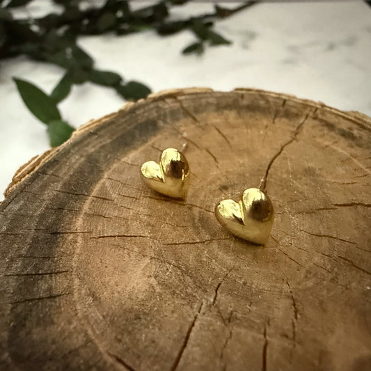 Dainty Heart Stud Earrings | 14K Plated Gold