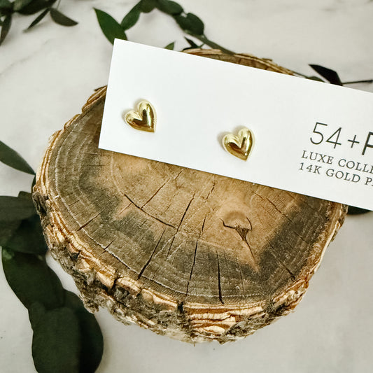 Dainty Heart Stud Earrings | 14K Plated Gold